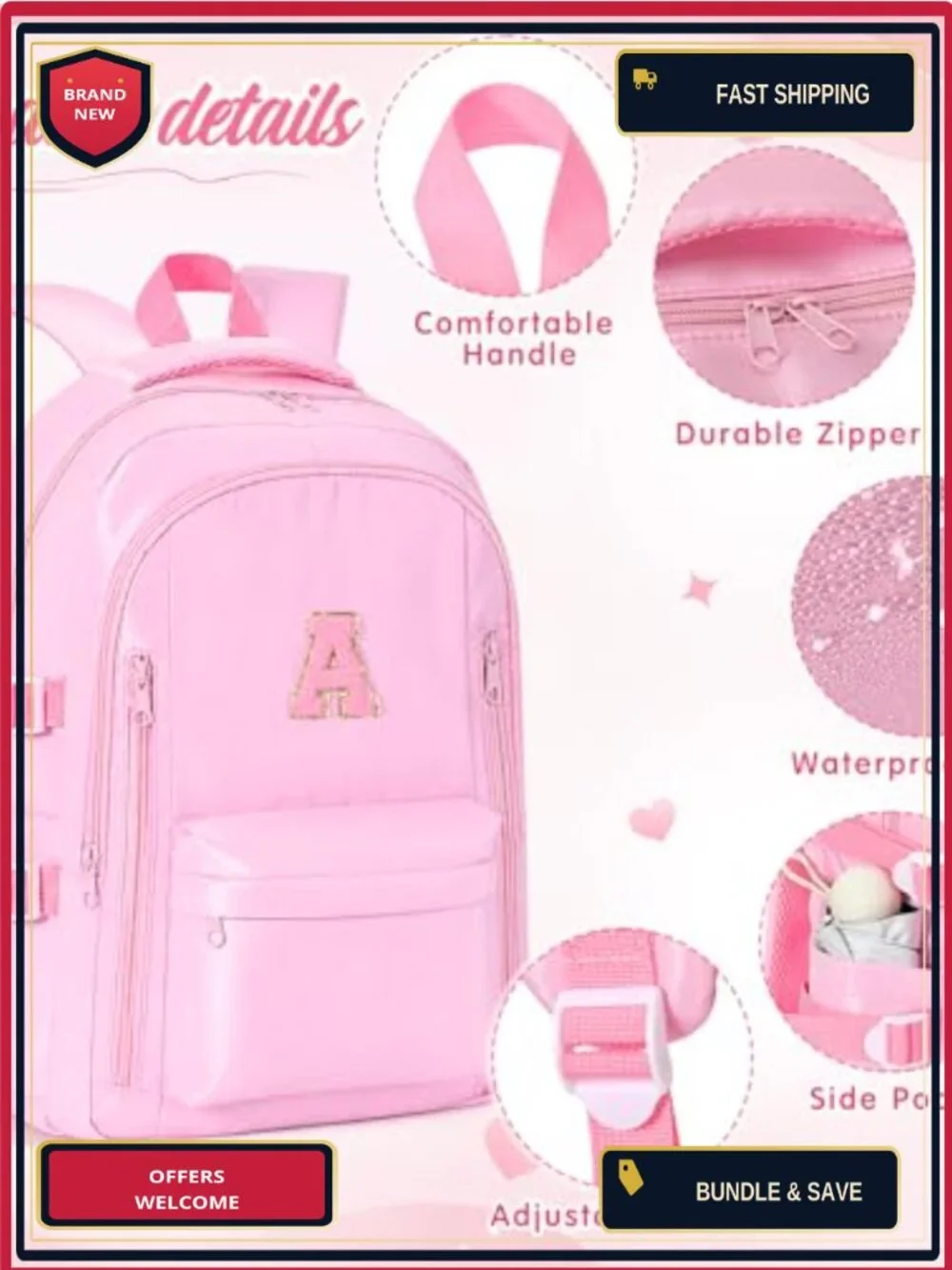 3-Piece Personalized Initial Backpack Set with Lunch Bag and Pencil Case,